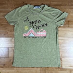 Dutch Bros Coffee Women’s “A Better World” Graphic T-Shirt Olive Green Medium